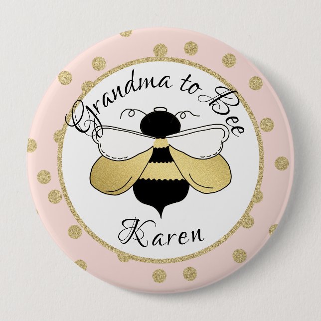 Grandma to Bee Gold Confetti Pinback Button (Front)