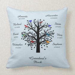 Grandma Tree, Black on Pale Gray, 8 Names & Dates Throw Pillow