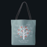 Grandma Tree (hearts) custom names/dates Tote Bag<br><div class="desc">Grandma Tree of Love tote bag. Family Tree filled with red hearts. Personalize with grandchildren's names and birthdays. Smaller tree on back of tote, with a sweet "grandma saying" All text on this tote can be customized. Design as show has room for 8 names and birthdays. Message the designer if...</div>