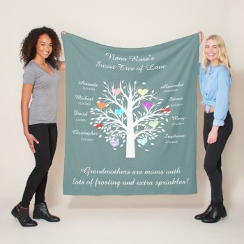 Grandma Tree (hearts)  White/blue  8 Names & Dates Fleece Blanket by PicturesByDesign at Zazzle