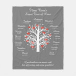 Grandma Tree (hearts), White/gray, 15 Names/dates Fleece Blanket at Zazzle