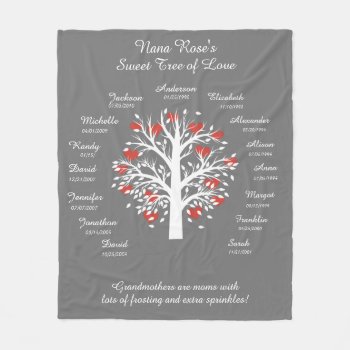 Grandma Tree (hearts)  White/gray  15 Names/dates Fleece Blanket by PicturesByDesign at Zazzle