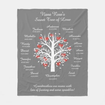 Grandma Tree (hearts)  White/gray  16 Names/dates Fleece Blanket by PicturesByDesign at Zazzle