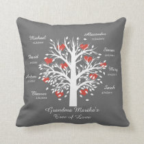Grandma Tree (hearts) White on Gray, 8 Names/Dates Throw Pillow Grandma Tree (hearts) White on Gray, 8 Names/Dates Throw Pillow