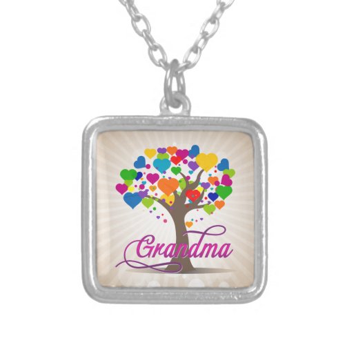 Grandma Tree of Life Hearts Silver Plated Necklace