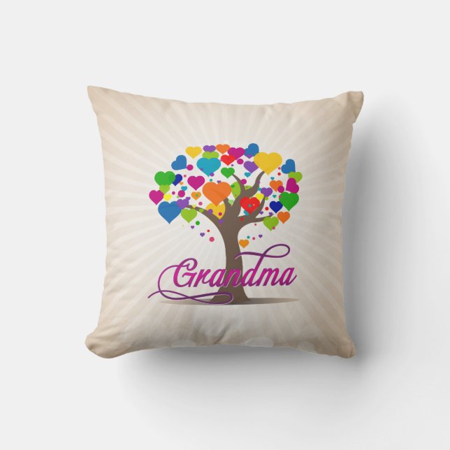 Grandma Tree of Life Hearts Throw Pillow (Front)