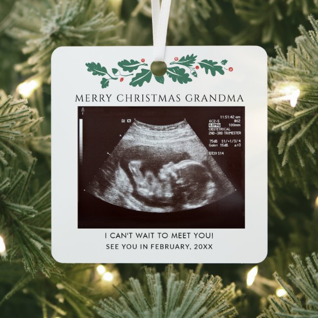 Grandma Ultrasound Pregnancy Christmas Baby Reveal Metal Ornament (Insitu)