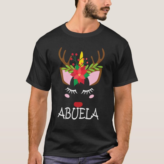 Grandma Unicorn Face Reindeer Flower Christmas Fam T-Shirt (Front)
