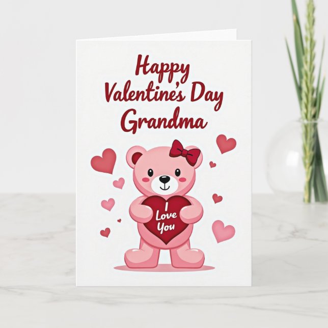 Grandma Valentine Bear Hearts Card (Front)