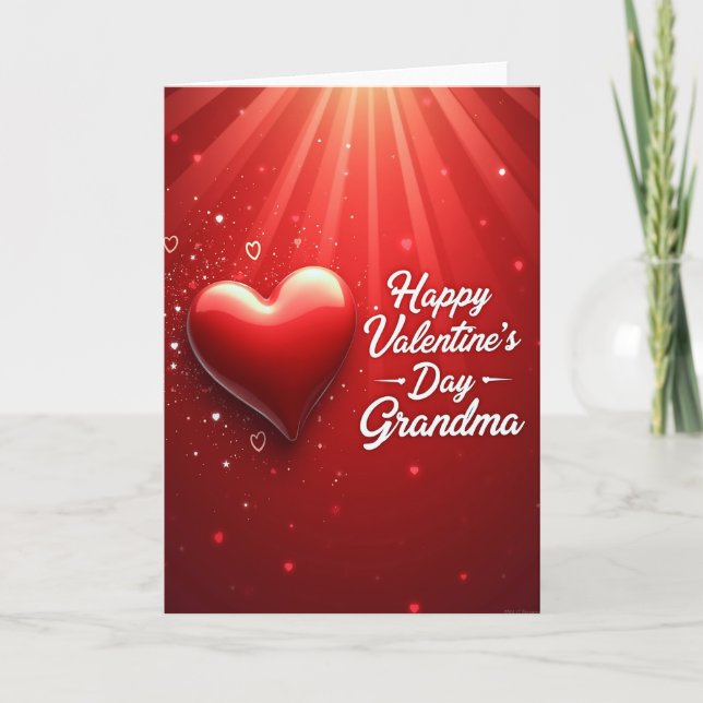 Grandma Valentines Red Heart Rays Card (Front)