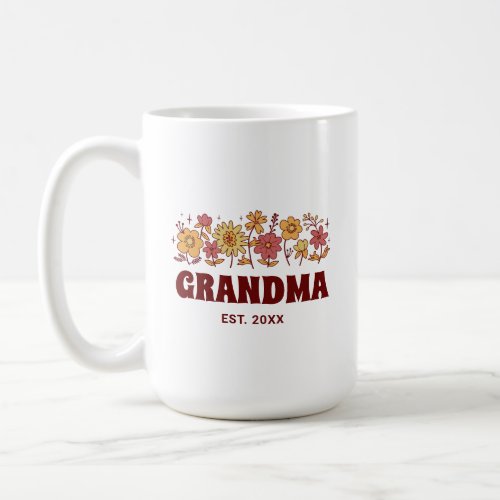 Grandma Vintage Floral Groovy Flower Custom Text Coffee Mug