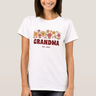Grandma Vintage Floral Groovy Flower Custom Text T-Shirt