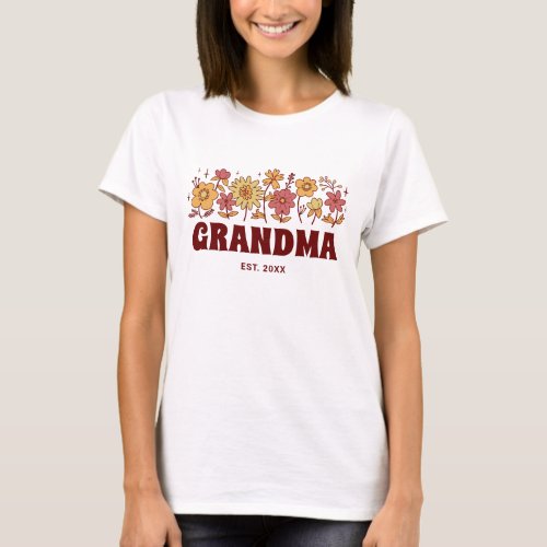 Grandma Vintage Floral Groovy Flower Custom Text T_Shirt
