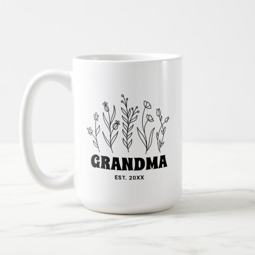 Grandma Vintage Floral Simple Flower Doodle Custom Coffee Mug