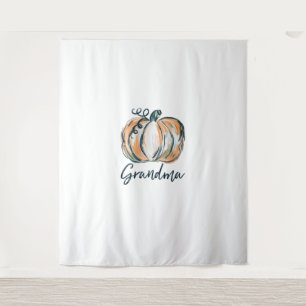 Grandma Watercolor Pumpkin Fall Thanksgiving Hallo Tapestry