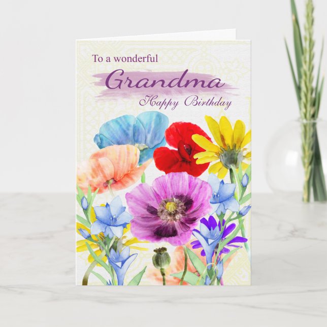 Grandma Watercolor Wild Flowers Birthday Card (Front)