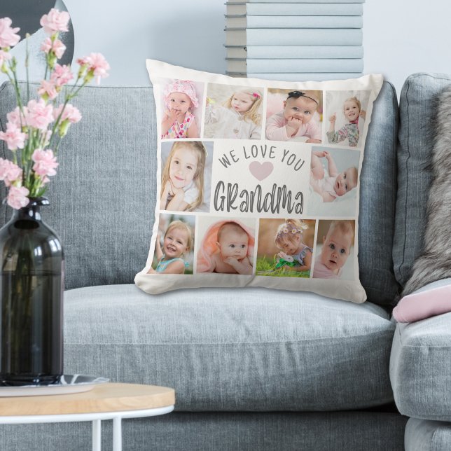 GRANDMA WE LOVE YOU 10 Photo Collage Custom Throw Pillow (Creator Uploaded)