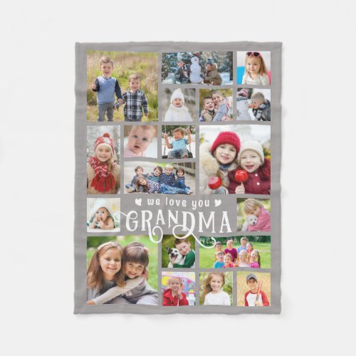 Grandma We Love You 19 Photo Collage Custom Colors Fleece Blanket