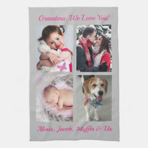 "Grandma, We Love You!" 4 Photos, Lt Grey & Pink Kitchen Towel