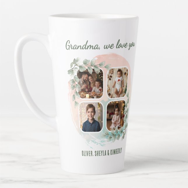 Grandma we love you 6 Photo Collage Eucalyptus Latte Mug (Left)