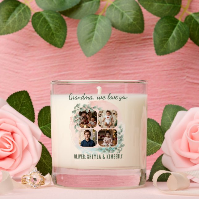Grandma we love you 6 Photo Collage Eucalyptus Scented Candle (Wedding)