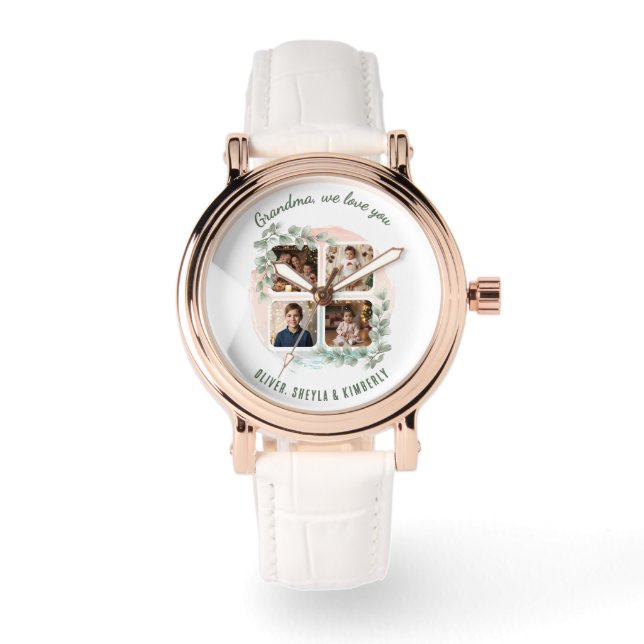 Grandma we love you 6 Photo Collage Eucalyptus Watch (Front)