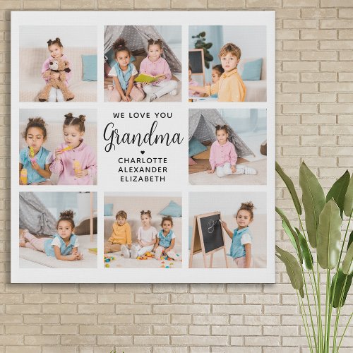 Grandma We Love You Custom 8 Photo Collage Faux Canvas Print