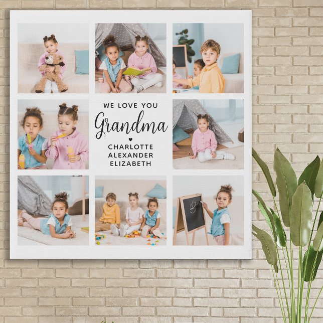 Grandma We Love You Custom 8 Photo Collage Faux Canvas Print (Creator Uploaded)