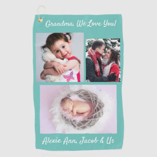 Grandma We Love You! DIY Messages & Photos, Teal Golf Towel