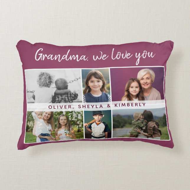 Grandma we love you Grandchildren 6 Photo Collage Accent Pillow (Front)