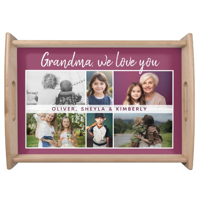 Grandma we love you Grandchildren 6 Photo Collage Serving Tray (Front)