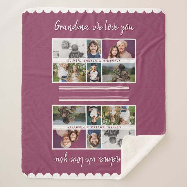Grandma we love you Grandchildren 6 Photo Collage Sherpa Blanket (Front)
