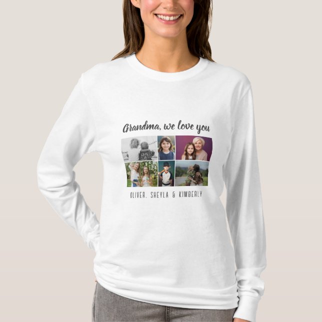 Grandma we love you Grandchildren 6 Photo Collage T-Shirt (Front)