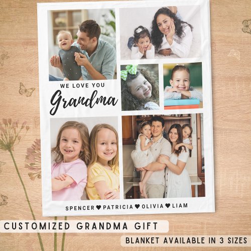 Grandma We Love You Grandkids Names 6 Photo   Fleece Blanket