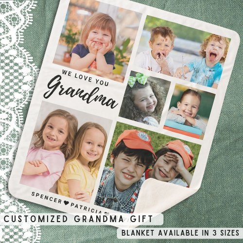 Grandma We Love You Grandkids Names 6 Photo   Sherpa Blanket