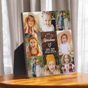 Grandma We Love You Heart Wood Photo Collage Plaque