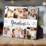 Grandma We Love you Hearts Modern 6 Photo Collage  Plaque<br><div class="desc">We love you Grandma! Cute, modern custom family photo collage plaque to show grandma how much she's loved. We love this hand lettered script design with heart flourishes, making this a heartfelt keepsake gift for a beloved grandparent. Personalize with 12 favorite pictures and your personal message and names. Available in...</div>