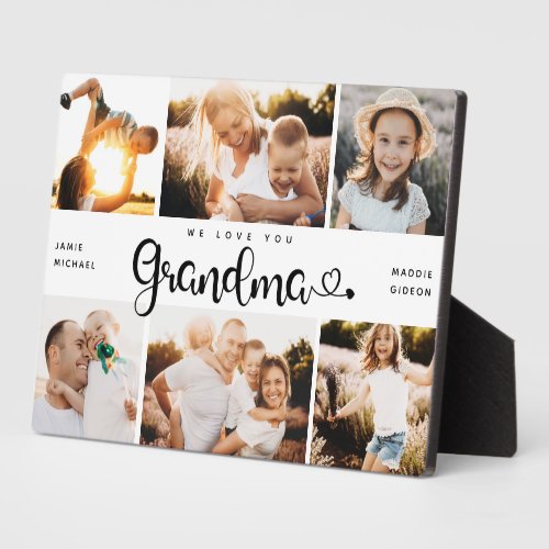 Grandma We Love you Hearts Modern 6 Photo Collage  Plaque