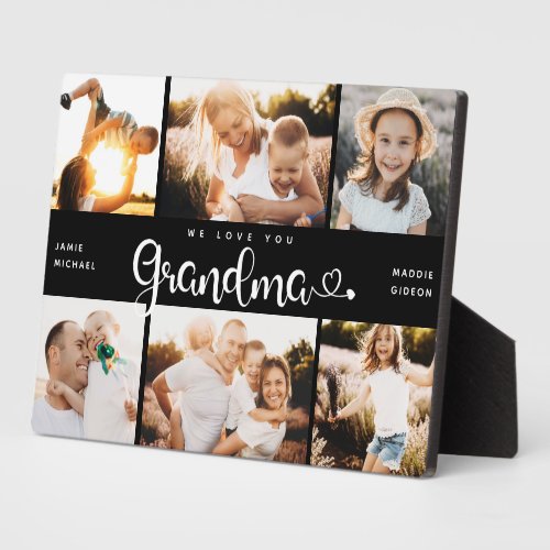 Grandma We Love you Hearts Modern 6 Photo Collage Plaque