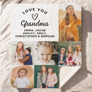 Grandma We Love you Hearts Modern Photo Collage  Sherpa Blanket