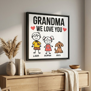 Grandma We Love You Kids Illustration Family Home Canvas Print