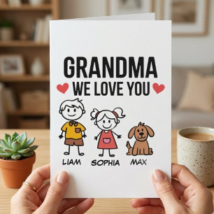 Grandma We Love You Kids Illustration Family Love Card
