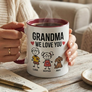 Grandma We Love You Kids Illustration Family  Mug