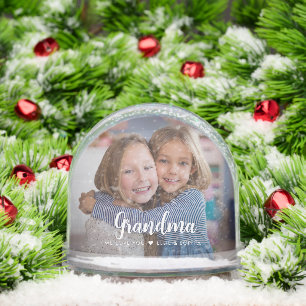 Grandma We Love You Modern Script 2 Photos Snow Globe