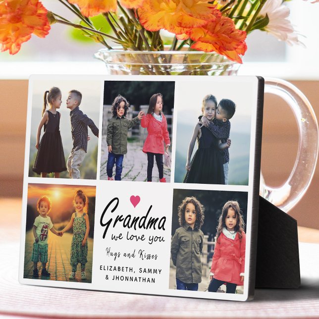 Grandma we love you Modern Script Photo Collage Plaque (Creator Uploaded)