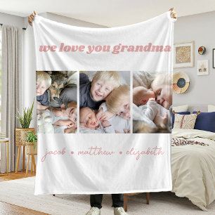 Grandma We Love You Photo Collage Fleece Blanket