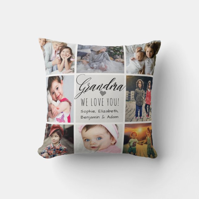 Grandma We Love You Photo Collage Throw Pillow (Front)