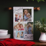 Grandma We Love You Photo Collage Typography   Kitchen Towel<br><div class="desc">Modern photo collage kitchen towel features 5 photos,  typography script grandma we love you in trendy handwritten lettering,  year and grandchildren's names.</div>