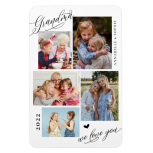 Grandma We Love You Photo Collage Typography Magnet
