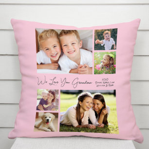 Grandma We Love You Pink Photo Throw Pillow